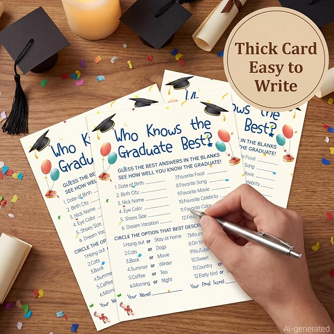 30PCS 2026 Graduation Party Game Cards, Who Knows The Graduate Best Game, Senior High School & College Graduation Party Favors-DH01