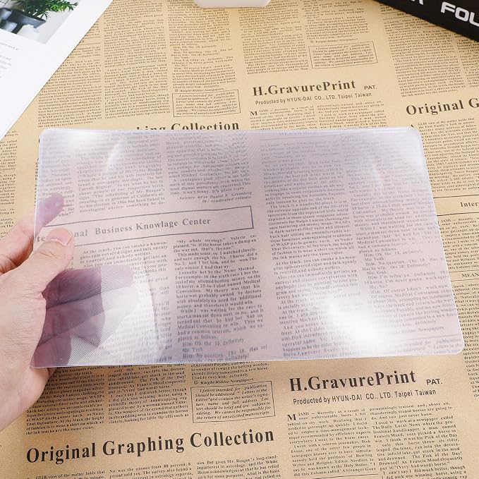 4 Pcs Page Magnifying Sheet 3X Clear Lightweight Magnifier Flat Plastic Optical Fresnel Lens Handy Card Size Magnifier Bookmark for Seniors Reading Small Prints People with Low Vision (L+M+2S)