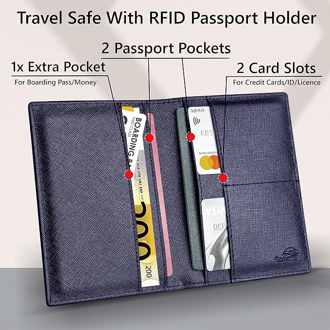 2 Passport Holder - Travel Essentials, RFID Blocking Wallet Credit Card Organiser, Plain Accessories Slim Cover For Men & Women | Travel Essentials