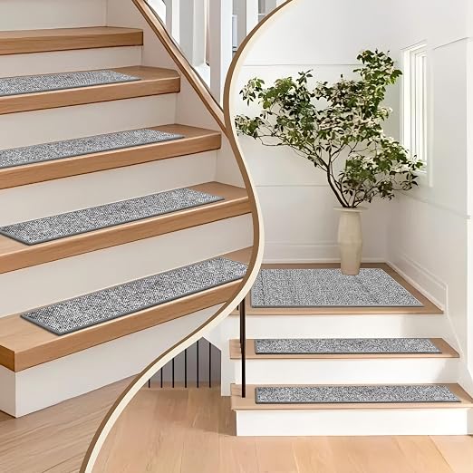 Non-Slip Carpet Stair Treads 1PCS, 30"x30" Peel and Stick Stair Runner for Wooden Steps Indoor, Washable Reusable Adhesive Backing, Pet-Friendly Safety Mats for Kids, Elders, Dogs