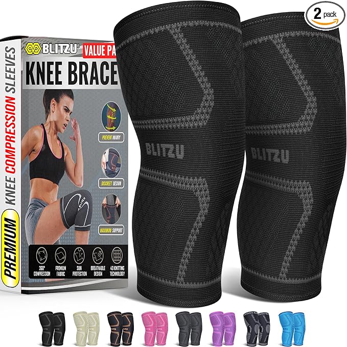 Knee Sleeves for Men and Women 2 Pack, Compression Knee Brace for Running, Workout, Sports, Knee Braces for Meniscus Tear, ACL, Arthritis, Joint Pain Relief and Injury Recovery Plus Size Black 2XL