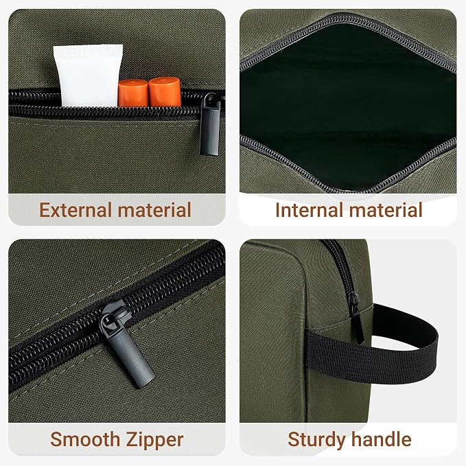 Elviros Travel Toiletry Bag for Women and Men,Lightweight Makeup Bag Hanging Dopp Kit with Shaving Compartment Cosmetic Organizer Small Tool Bag Travel Essentials,Gifts for Men(Army Green)