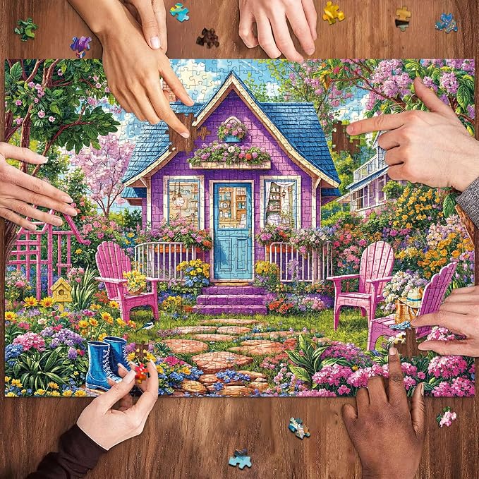 Puzzles for Adults 1000 Pieces,Pink Flower Room Jigsaw Puzzle with 1:1 HD Poster, Perfect Interlocking No Dust, Stress Relief Ideal Gift for Family Games
