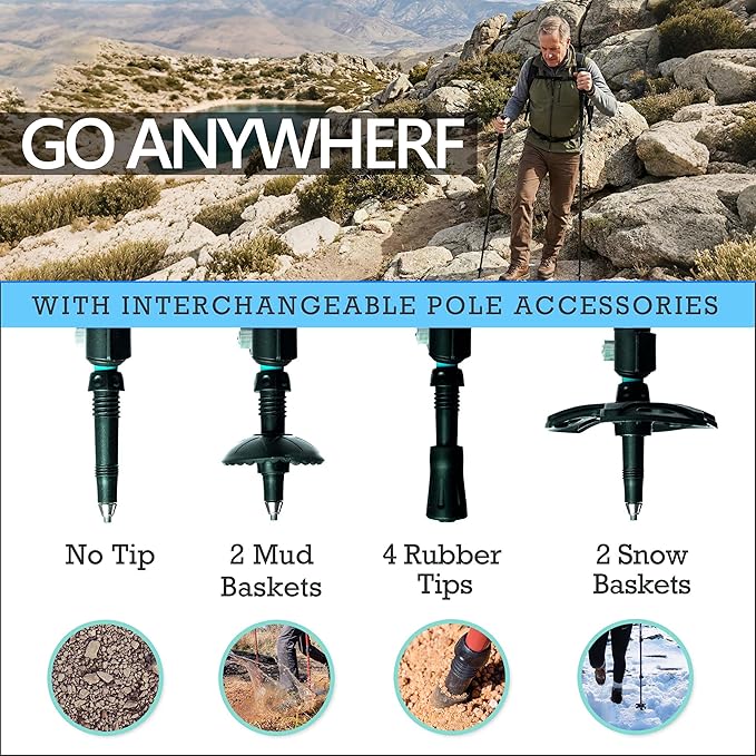 Trekking Poles for Hiking, Lightweight 7075 Aluminum Collapsible Walking Sticks with Cork Grips, Adjustable Height, Folding Hiking Poles for Men, Women & Seniors, Travel & Backpacking Gear