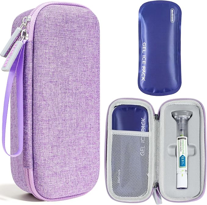 Portable Insulated Cooler Travel Case Fits 1 Zepbound Injector Pens, Tirzepatide Travel Case TSA Approved with 1PCS Reusable Ice Packs, EVA Medicine Organizer for Daily Use (Purple, Small)
