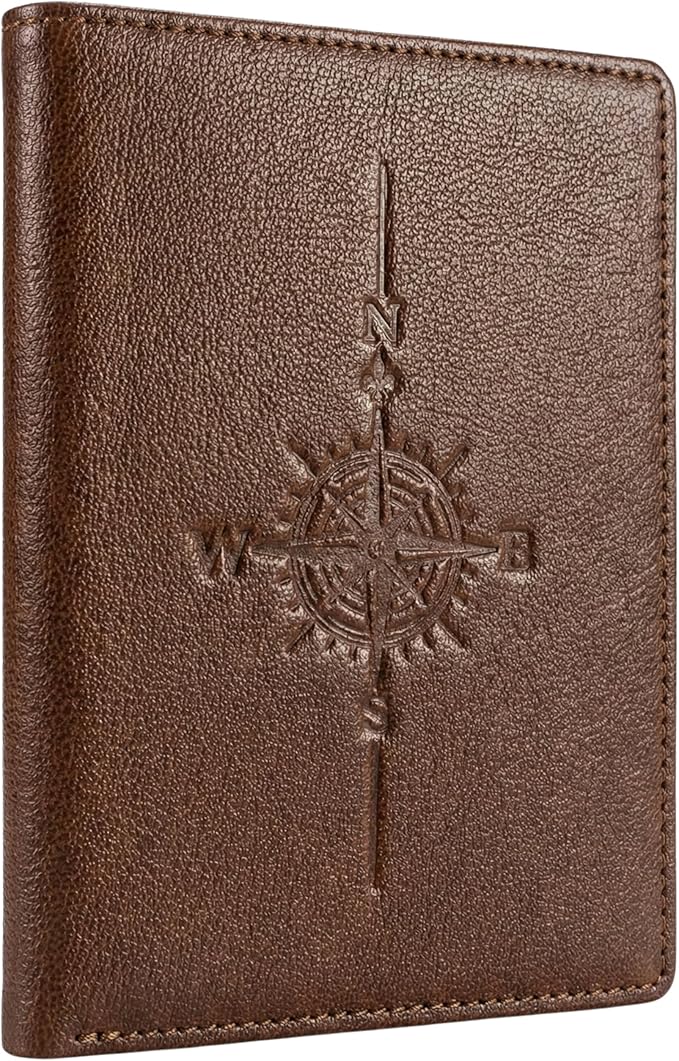 SETTINI® Genuine Leather RFID Passport Holder Wallet for Travel Compass | RFID blocking, genuine leather, passport + card slots, travel wallet, gift for travelers