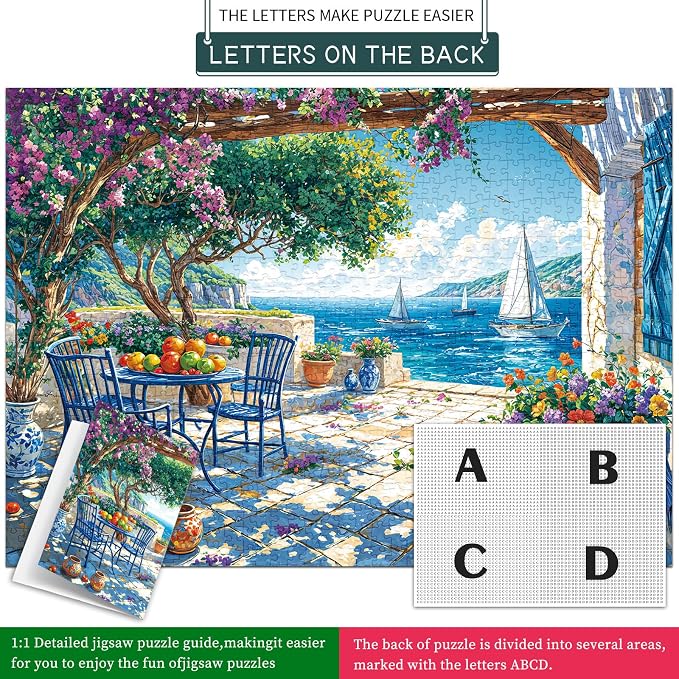 Puzzles for Adults 1000 Pieces,Summer Coast Jigsaw Puzzle with 1:1 HD Poster, Perfect Interlocking No Dust, Stress Relief Ideal Gift for Family Games