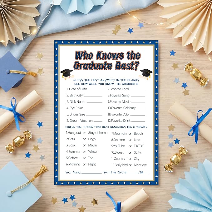 30PCS 2026 Graduation Party Game Cards, Who Knows The Graduate Best Game, Senior High School & College Graduation Party Favors-MG01