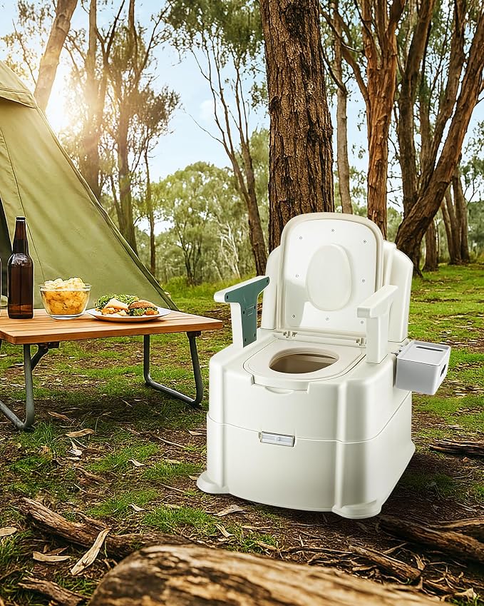 Bedside Commode, 500lbs Heavy Duty & Upgraded Commode Toilet Potty Chair, Portable Camping Toilet, Detachable Armrests, Automatic LED Light, 2-Level Height, 3 Rolls of Commode Liners 【Green】