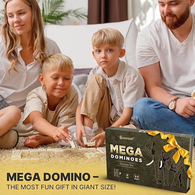 Mega Large 3" Dominoes Set for Adults and Kids – Dominoes Double 6 Classic Board Games – Double Six Domino Set with 28 Tiles and Gift Case, Juegos de Mesa (MEGA)