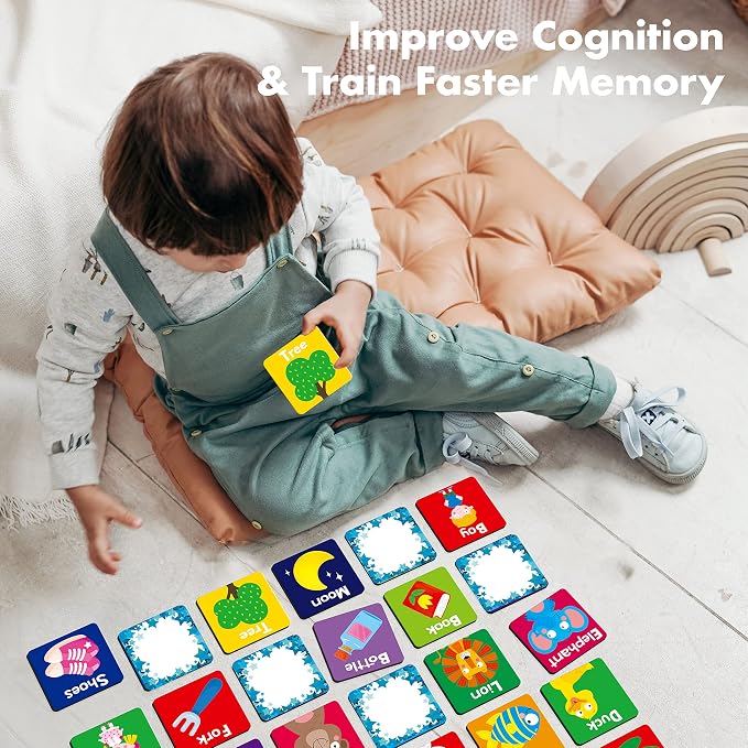 Hebayy Memory Matching Game, 72 PCS First Words Matching Cards for Toddlers 36 Pairs Memory Cards Educational Toys for Preschool 4 5 6 Years Old