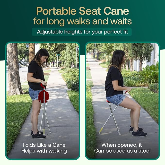 Sport Seat from Alex Orthopedic Walking Cane with Portable Seat for Sitting Anywhere - Ultra Light Support, Sitting and Travel for Seniors and Adults - Made in USA