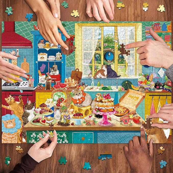 1000 piece Puzzle for Adults,Kitchen Jigsaw Puzzle 1000 Pieces for Adults,Challenging Family Games Holiday Party Gifts -1:1 Poster Interlock Perfectly Letter on Back-Cat Kitchen