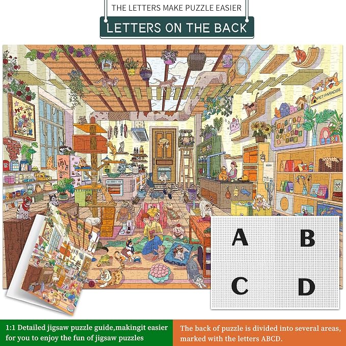 1000 Piece Jigsaw Puzzles for Adults,Pet Paradise Puzzle with 1:1 HD Poster, Precise Interlocking, Letter Markings on Back, Dust-Free, Stress Relief & Ideal Family Game Gift