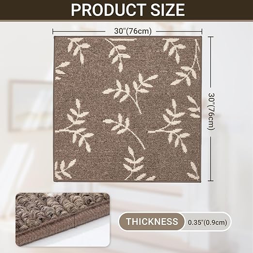 Non-Slip Landing Mat for Wooden Steps Indoor,Carpet Stair Treads | 30"x 30" Peel and Stick Soft Stair Rugs for Pets, Non Skid Wood Staircase Step Treads Reusable,Stair Protectors, Brown