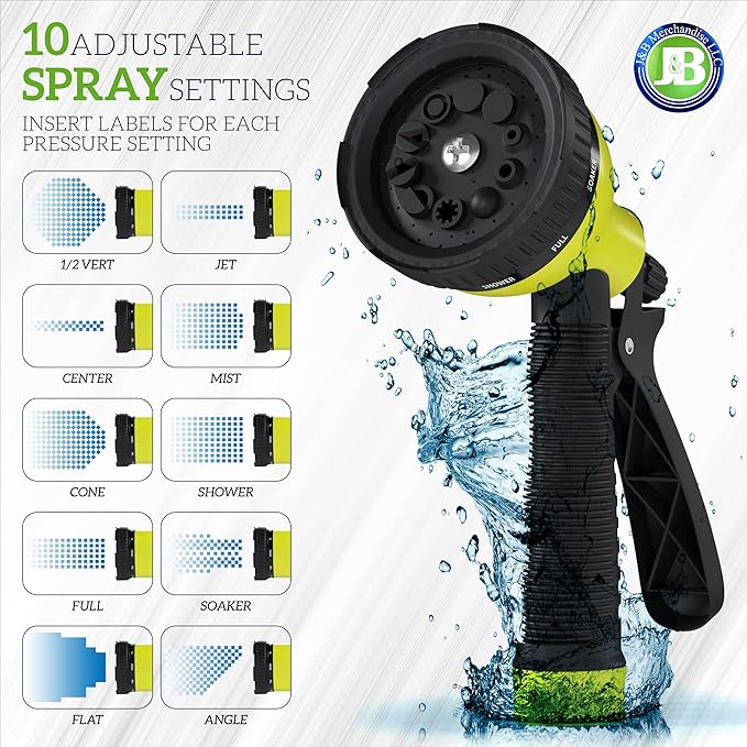 J&B XpandaHose 100ft Expandable Garden Hose, Lightweight, Brass Connectors | Ultra Strong 3750D fabric, 4-layer latex core, expands 3X, kink & leak-resistant, 10-pattern nozzle, storage bag