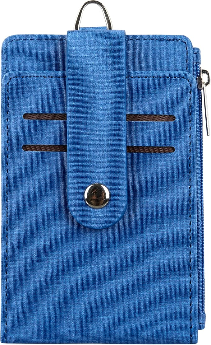 Women & Men Keychain Card Holder Case Zipper Slim Minimalist Front Pocket Wallet with 2 ID Window, Royal Blue