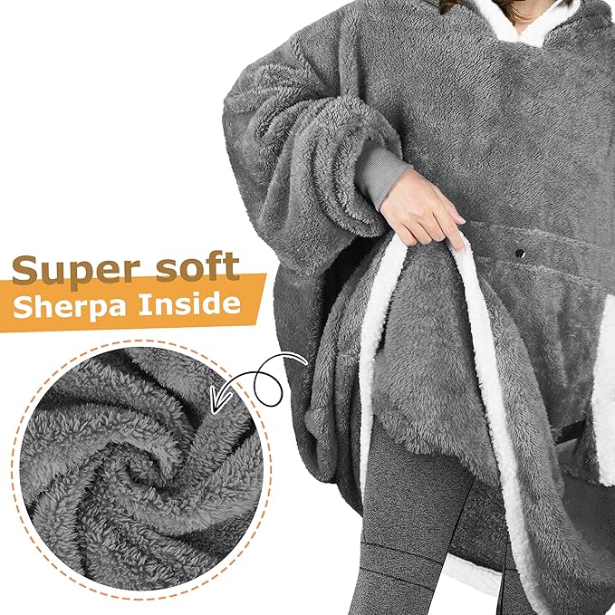 Catalonia Oversized Blanket Hoodie Sweatshirt, Wearable Sherpa Lounging Pullover for Adults Women Men