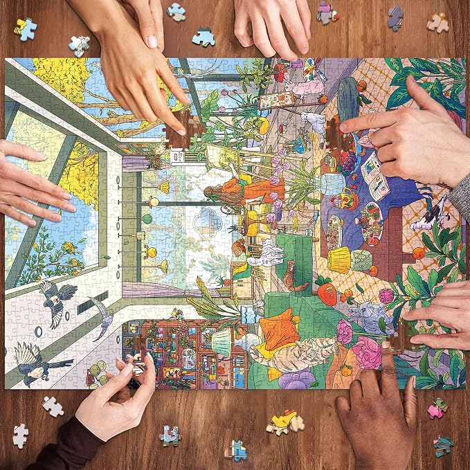 1000 Piece Jigsaw Puzzles for Adults,Sunny Art Studio Puzzle with 1:1 HD Poster, Precise Interlocking, Letter Markings on Back, Dust-Free, Stress Relief & Ideal Family Game Gift
