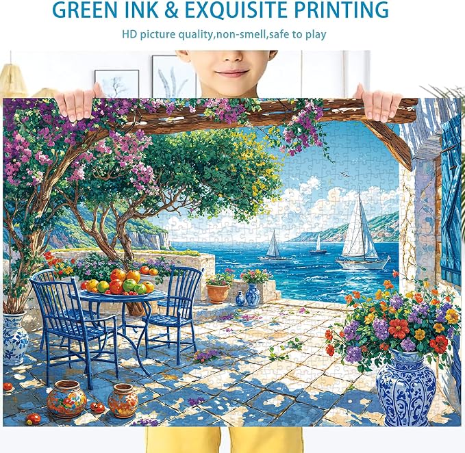 Puzzles for Adults 1000 Pieces,Summer Coast Jigsaw Puzzle with 1:1 HD Poster, Perfect Interlocking No Dust, Stress Relief Ideal Gift for Family Games