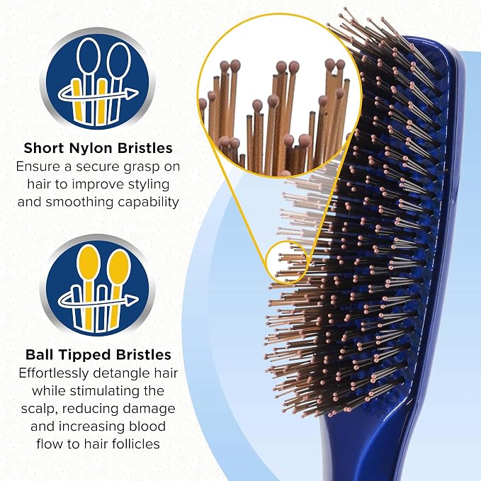 Giorgio Gentle Detangler Hair Brush - Dual Length Bristles for Men, Fine and Thick Hair, Scalp Massager, Travel Brush for Wet or Dry Hair
