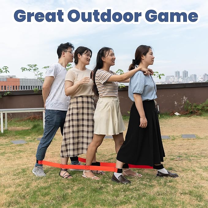 Team Building Games 4 Legged Race Bands for Adults Perfect for Carnival, Field Day, Relay Race, Family Backyard Party Supplies (2pk, Blue & Red)