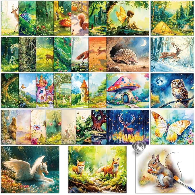 36Pcs Dementia Activities for Seniors,Reusable Water Coloring Set for Dementia Memories Activities, Adults Seniors Toys Games with Painting Brush Drawing Gifts (Forest)