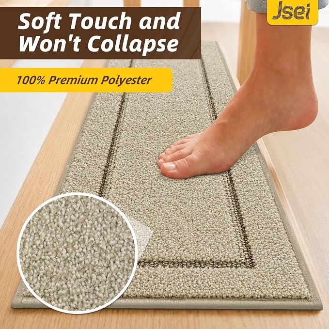 JSEI Stair Treads for Wooden Steps Indoor, 15-Pack, 30" x 8", Light Beige | Non Slip Stair Treads, Washable Polyester Stair Mats with TPE Backing, Low Profile Stair Rugs for Kids, Seniors and Dogs