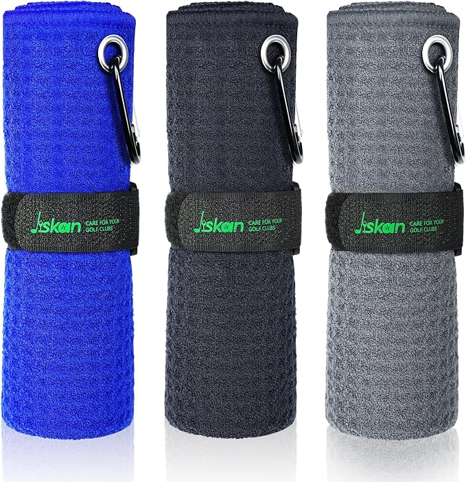 Jiskan Pro Golf Towel Microfiber Golf Towel for Golf Bags (16" X 16") with Hook, Loop Fastener and Gift Box, Essentials Golf Accessories for Men, Golf Gifts for Men/Women