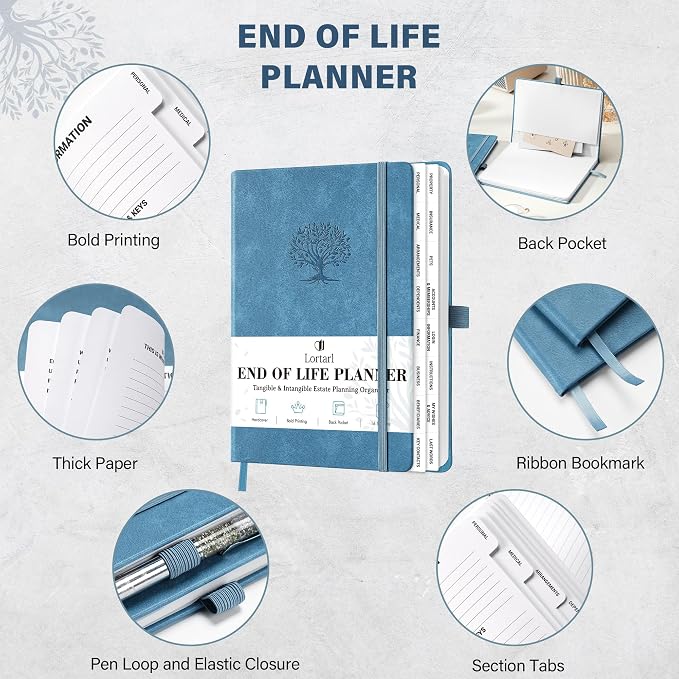 End of Life Planner - Estate Organizer & Final Arrangements Book, 8.5"x6.4" | I'm Dead Now What? All-in-One Guide to Ease the Burden for Your Family. Includes Large Print, Inner Pocket & Pen Loop,