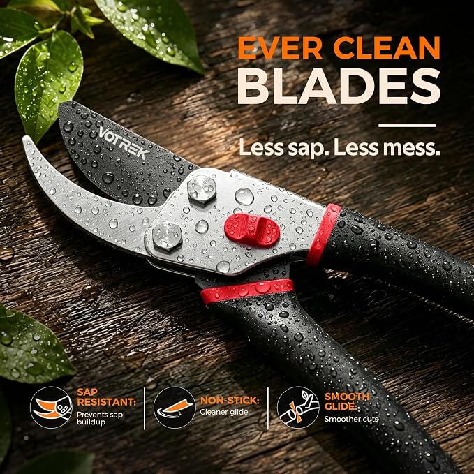 VOTREK® Bypass Pruning Shears, 8.5" Jam-Proof Spring Clippers for branches | Sharp & Anti-Rust SK5 Blade, Ergonomic Non-Slip Grip for Weak Hands, Garden Pruner for Rose, Bonsai, Heavy Duty Tree