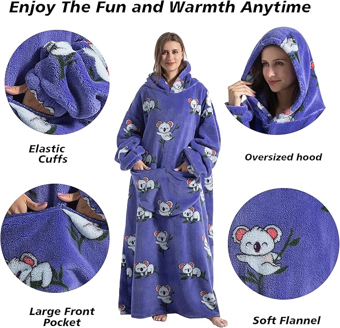 Blanket Hoodie, Long Hooded Blanket Sweatshirt as Birthday Gifts for Women Men, Long Wearable Blanket for Women Men.