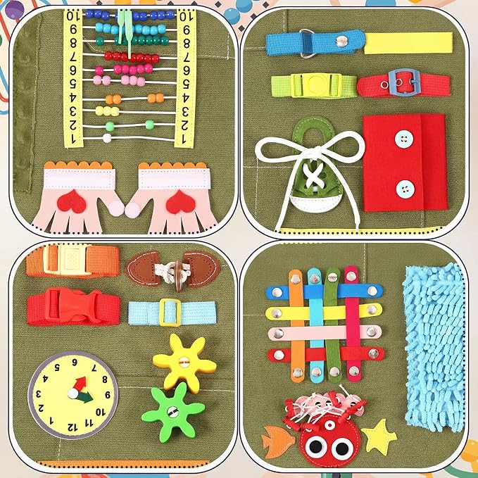 Shyyween Navy Green Fidget Apron for Elderly Fidget Blanket for Alzheimer's Therapy Activity Apron Anxiety Relief Supplies