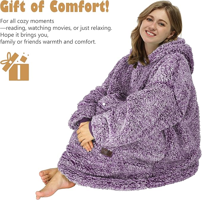 Catalonia Oversized Blanket Hoodie Sweatshirt, Wearable Sherpa Lounging Pullover for Adults Women Men