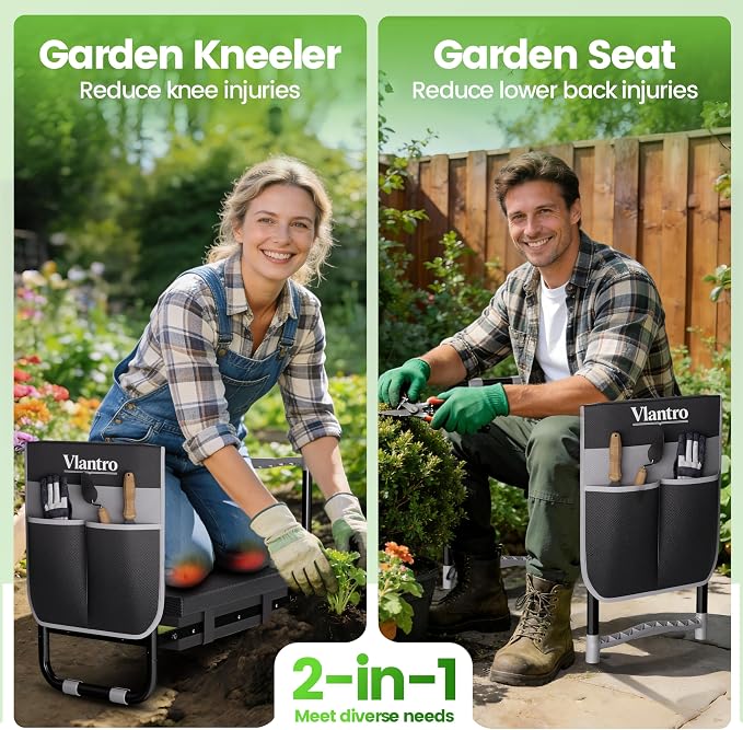 2-in-1 Garden Kneeler & Seat – Heavy Duty Foldable Gardening Bench, 400 lbs Capacity, Thick Removable Kneeling Pad, Waterproof Oxford Cushion, Portable Tool Pouch, for Seniors, Women, Mom