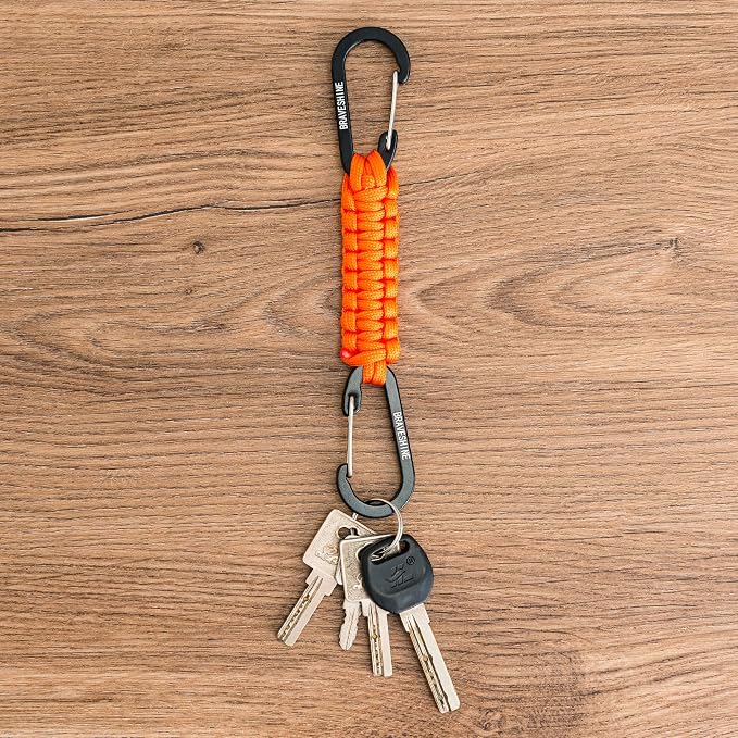 BRAVESHINE Paracord Keychain Carabiner Clip | D Ring Hanger Lanyard Hook | 7.3inch Long | for Stroller, Water Bottle, Key, Backpacks, Men, Women, Luggage, Car Seat Headrest, Fence, Bag Charms