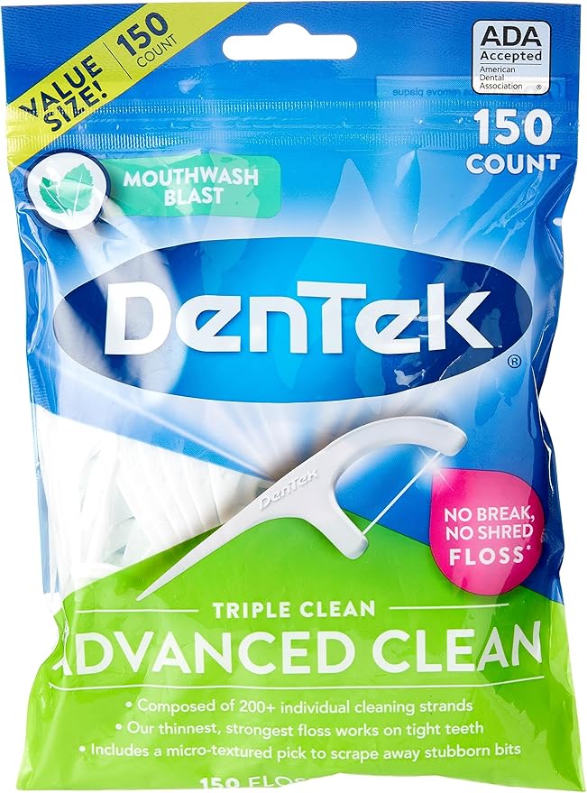 Efferdent Retainer Cleaning Tablets, Denture Cleaning Tablets for Dental Appliances & DenTek Triple Clean Advanced Clean Floss Picks, No Break & No Shred Floss, 150 Count