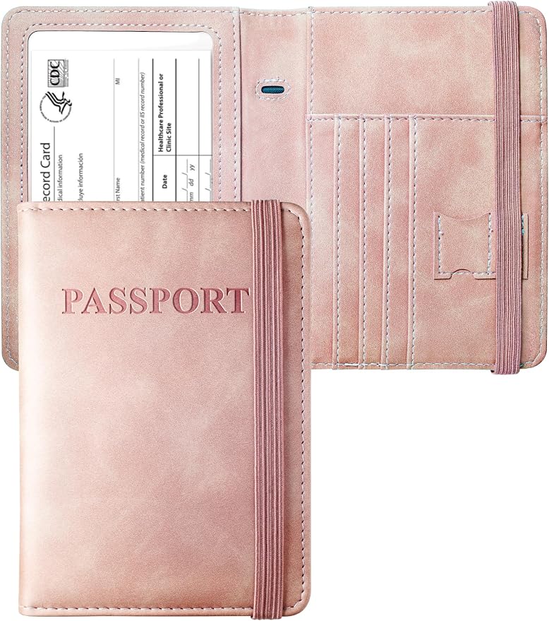 Passport Holder Passport Case Travel Wallet with Vaccination Card Holder Passport Cover with RFID Blocking Clear Pocket For Photo