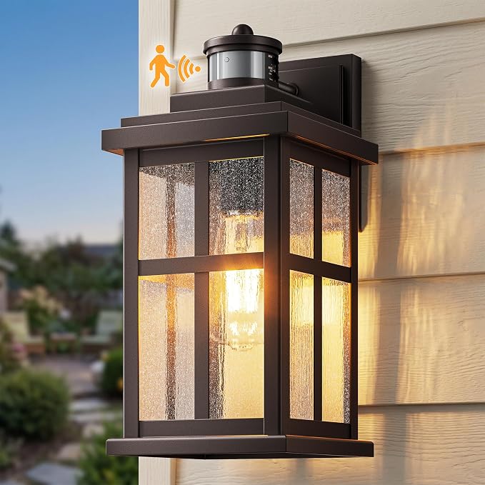 VIANIS Large Motion Sensor Porch Lights Outdoor, ORB Exterior Sconce Light | Anti-Rust Waterproof, Dimmable, Farmhouse Outdoor Garage Lighting Fixtures Wall Mount for House, Exterior Light Fixture