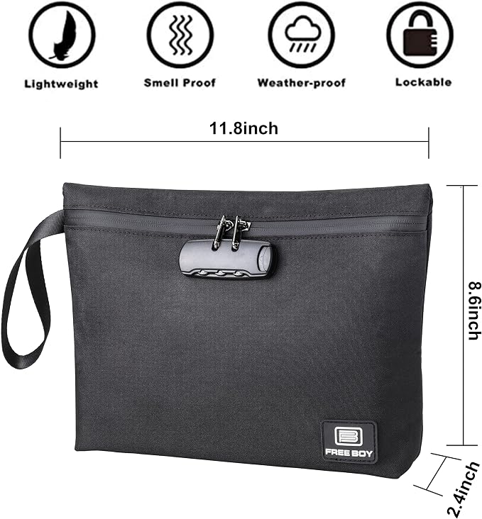 Free Boy Smell Proof Bags 11.8"x8.6"Durable Odor Proof Stash Bag with Combination Lock,Smell Odor Case Container