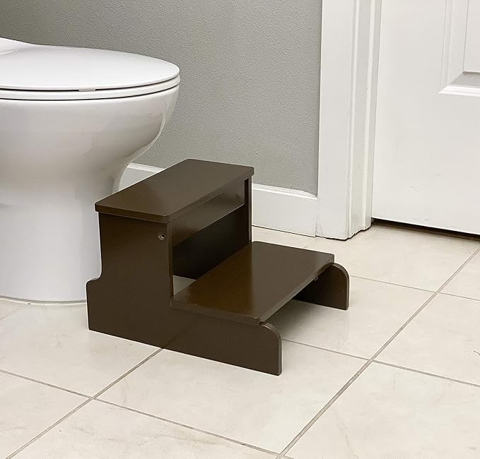 BirdRock Home Wooden Step Stool for Kids - Walnut - Decorative - Strong Sturdy Wood 2 Steps - Toddler Kids Step Helper for Kitchen Sink – Bathroom Toilet Stepping – Lightweight Construction