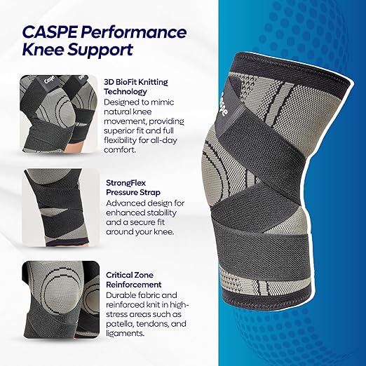 Caspe 2 Pack Knee Compression Sleeve with Strap – Knee Brace for Women & Men, Support for Running, Gym, Sports, Mild Arthritis, Pain Relief, Training, Daily Use (Gray, X-Large)