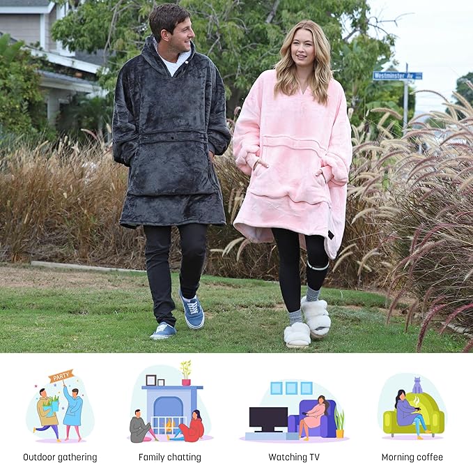 Catalonia Oversized Blanket Hoodie Sweatshirt, Wearable Sherpa Lounging Pullover for Adults Women Men