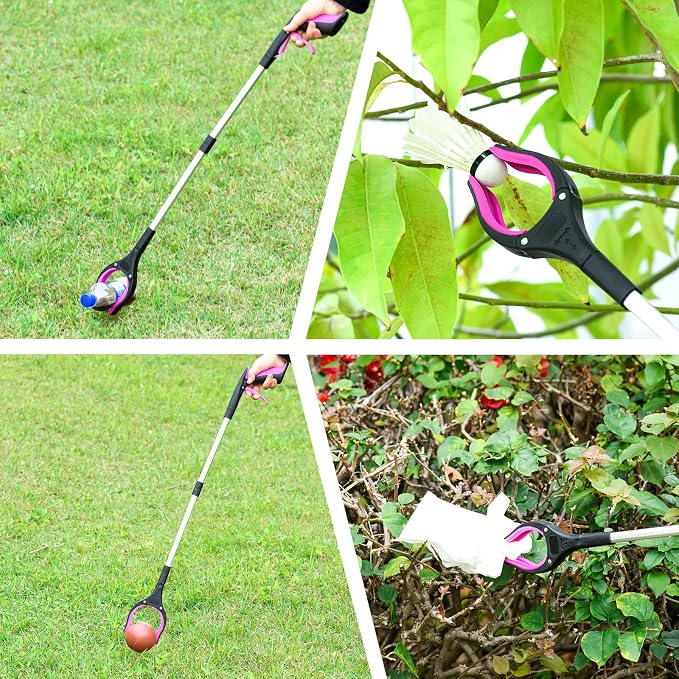 Grabber Reacher Tool,32 Inch Extra Long Foldable Pick Up Stick with Strong Grip Magnetic,360°Rotating Anti-Slip Jaw,Trash Claw Grabber Tool,Trash Picker Tool for Outdoor & Indoor (Purple)