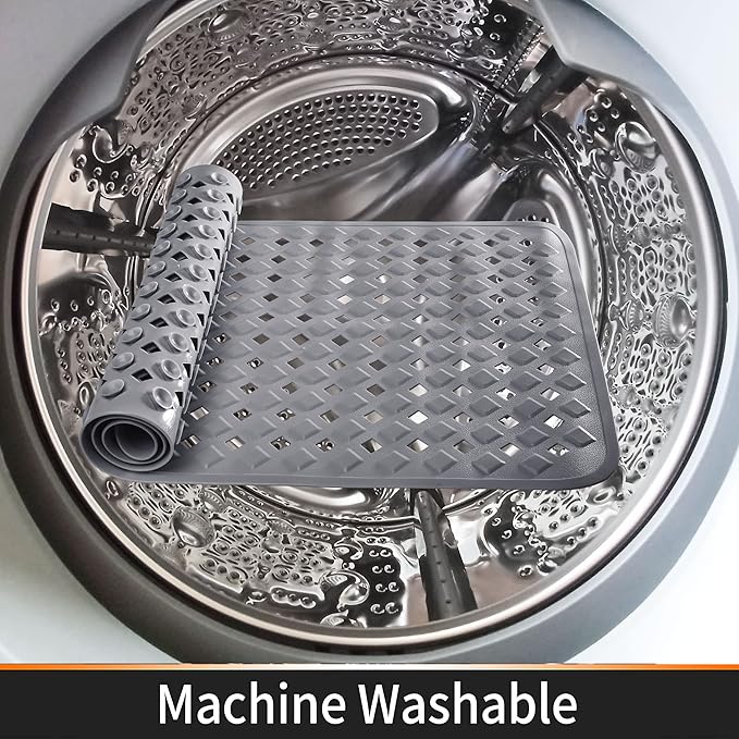 Yimobra Bathtub Mat Non Slip, Super Strong Suction Cups, 27.5"x15.5" Long Shower Mat with Drain Holes, Machine Washable Fast Draining Bath Mats, Bathroom Essentials,Gray