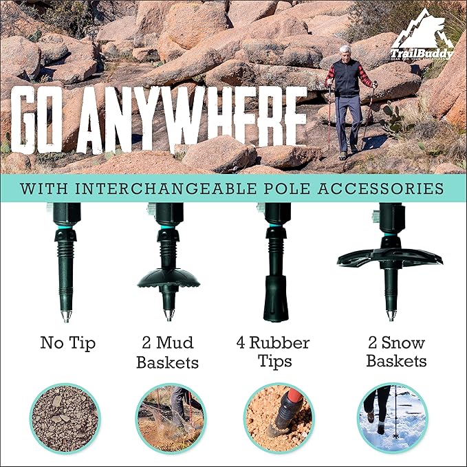 TrailBuddy Trekking Poles – Lightweight 7075 Aluminum Hiking Poles for Women, Men & Seniors – Collapsible or Foldable Walking Sticks for Travel, Trails & Balance