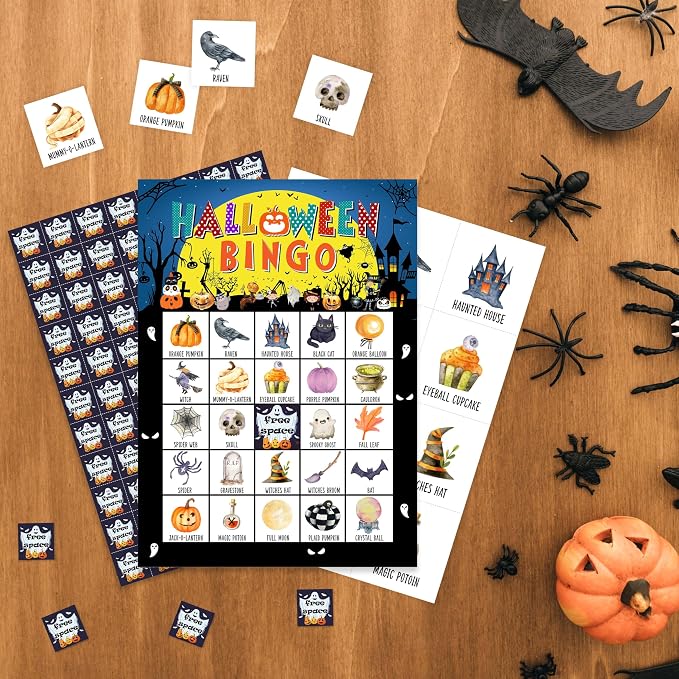 Halloween Bingo Game Cards, Holiday Bingo for Adults, Trick or Treat Game Cards Supplies, Fall Party Decor Favors, Gifts for Friends Family Holiday, (Halloween)