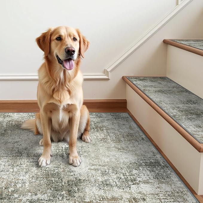 SARBEN 30"x30" Non Slip Stair Treads for Wooden Steps 1 Pack,Ashstone Grey | Peel and Stick Carpet Stair Runner with TPE Adhesive Backing, Carpet for Added Safety, Pet and Senior Friendly