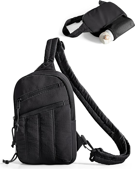 Smasrob Puffer Sling Bag for Women with RFID Blocking Pocket | Hidden Water Bottle Holder, Small Crossbody Bag with Multiple Pockets