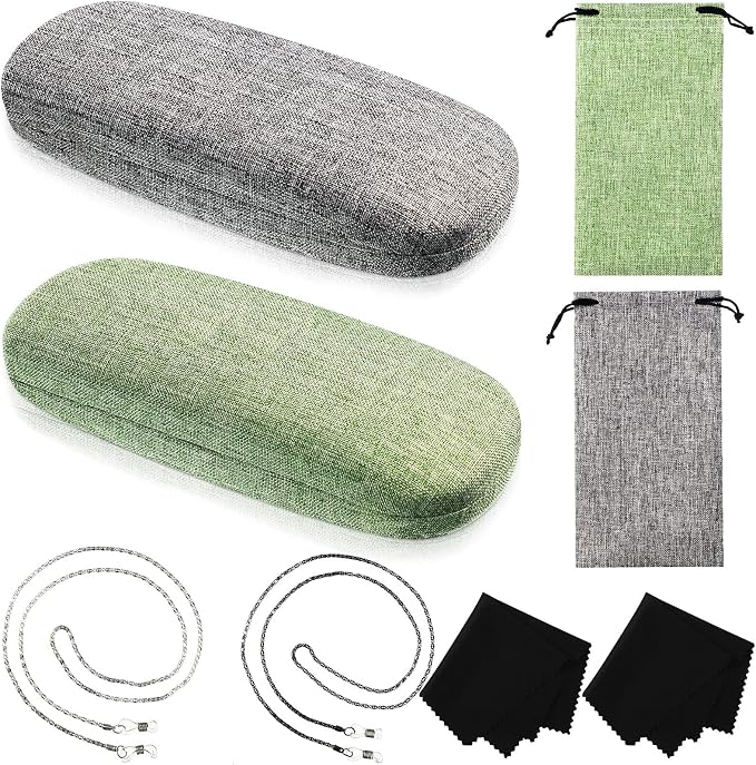 Frienda 2 Set Eyeglass Case Kit Hard Shell Fabric Dusty Colors Eyeglass Case with Storage Bag Glasses Chain Cleaning Cloth